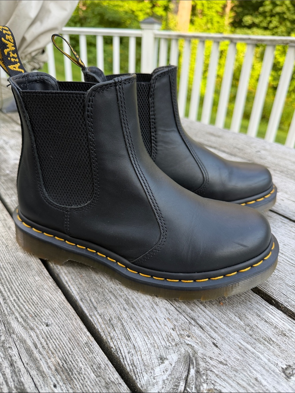 Dr. Martens women’s Virginia Leather Chelsea Boots with Yellow Stitching, 7